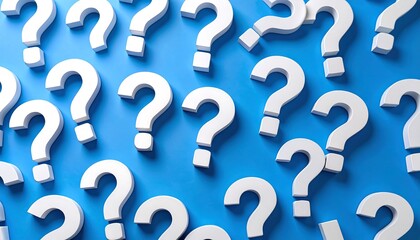 White question marks on blue background