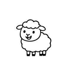 Smiling cartoon sheep vector outline in doodle style with transparent fill. No white color, only black line art. Perfect for stickers, kids graphics, and farm animal vector illustrations.