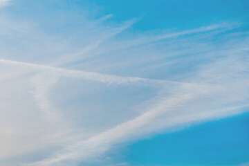 Traces airplane blue sky clouds background abstract lines stripes pattern