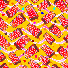 Ice cream icon pattern. Colorful ice cream cone pattern. Seamless pattern of ice cream. Ice cream cartoon pattern. Ice cream pattern background. Fast food illustration.