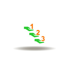 Vector illustration of hands hold numbers one, two, three. Symbol of set, arrange priorities. Icon of priority.