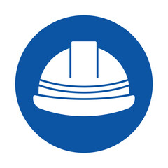 Construction Helmet Icon on Blue Circular Background for Safety Representation