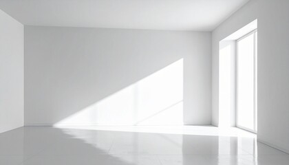 Minimalist White Empty Room with Sunlight Shadow