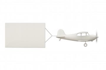 White airplane towing blank advertising banner against transparent backdrop, ready for custom messaging and promotional branding