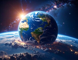 Earth from space, sunrise