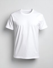 Blank white t-shirt on a light gray background