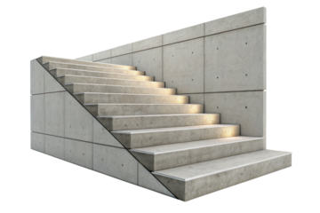 Concrete stair with wall and soft lighting, modern architectural design with clean lines and smooth surface, minimalistic style for urban or industrial space
