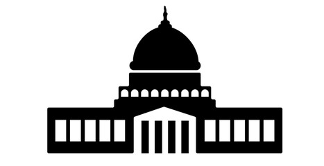 Black and White Vector Icon of Dome Building with Columns