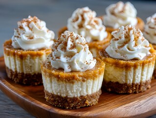 No bake pumpkin cheesecake macro view of handcrafted sweets showing crumb crust swirls and drizzle