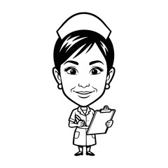 Nurse cartoon character holding clipboard.