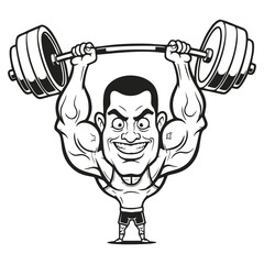Strong man cartoon lifting weights exercise.