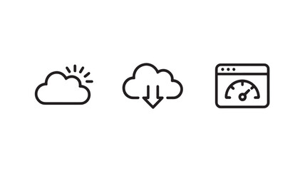 Cloud computing fast data transfer and sunny weather icons