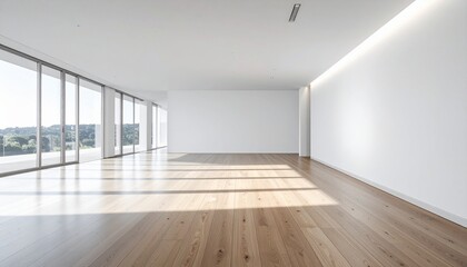 Bright Empty Modern Interior Hardwood Floor Windows