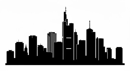 Fototapeta premium Silhouette of a cityscape with various buildings and skyscrapers against a white background in a skyline view created with generative ai
