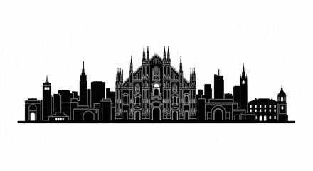 Fototapeta premium Black silhouette of the milan skyline with the duomo di milano as a central focus point created with generative ai