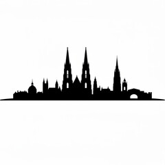 Silhouette of a city skyline with prominent spires and architectural details against a white background created with generative ai