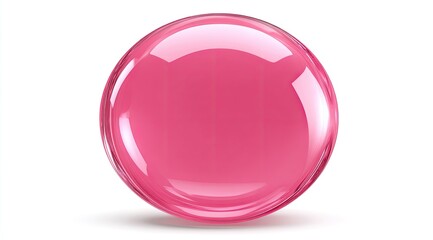 Glossy, pink sphere.  A smooth, translucent, glossy, pink orb, perfectly round, sits on a white background.  A subtle shadow indicates depth