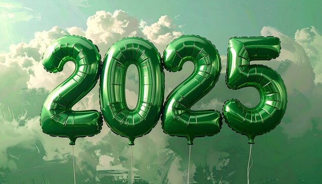 Green balloons with 2025