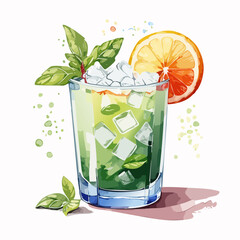 Basil Smash Cocktail Vector — Refreshing Green Drink with Citrus and Ice