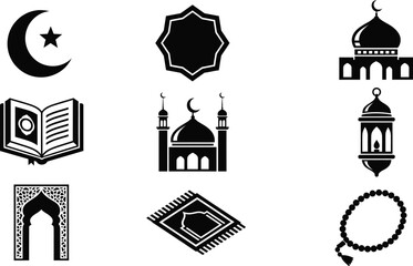 Obraz premium Set of Islamic Icons Vector Image - Diverse Symbols of Muslim Culture