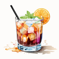 Cold Brew Negroni Cocktail Vector — Modern Coffee Infused Aperitif with Orange and Ice