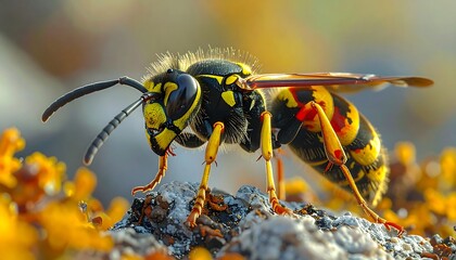 Close-up of a wasp on a rock