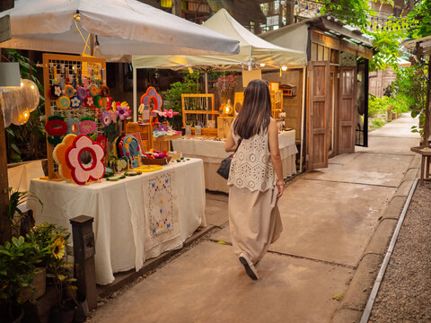 Chiang Mai, Thailand  At Baan Khang Wat Artist Village, a community shopping center and art gallery, a holiday destination in Chiang Mai, Thailand...