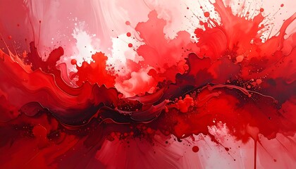 Abstract painting with vibrant reds and whites