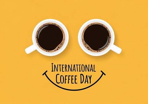 Two cups of coffee form a smiley face for international coffee day