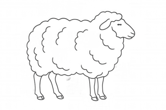 Minimalist line drawing of woolly sheep profile, positioned sideways on clean transparent background, suitable for design projects