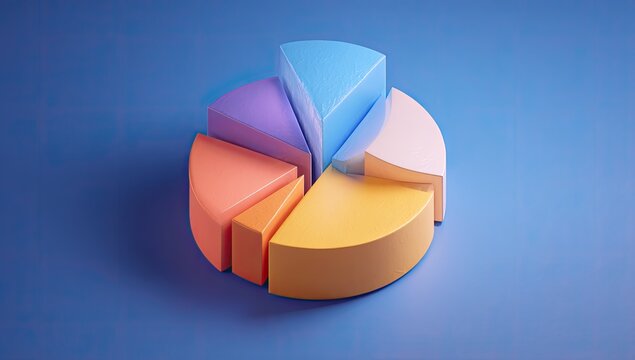 Colorful 3D pie chart on a blue background