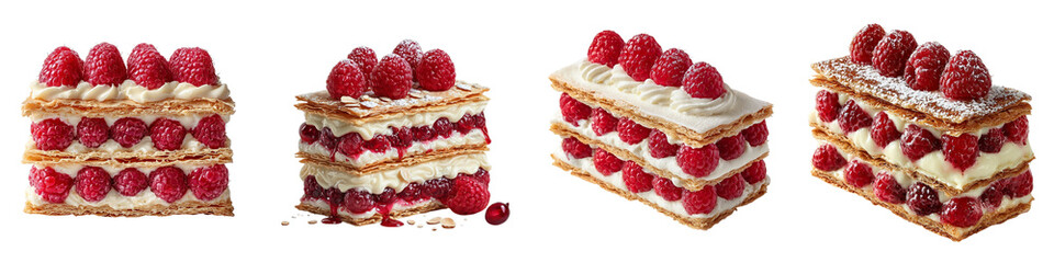 Indulge in Delicious Raspberry Mille-Feuille Pastries for Decadent Dessert Creations, Fresh Raspberries and Cream Delight, Perfect for Food Blogs and Culinary Projects