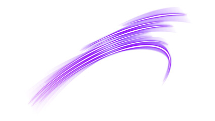 Purple curved glowing brush stroke on transparent background
