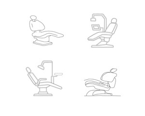 Dental chair vector set. Dentist chair illustration. Dental equipment line art. Collection of dental chair vector icons in simple line art style. Modern dentist chair illustrations.