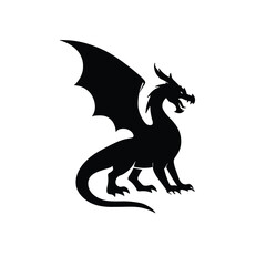 Sitting Dragon with Curled Tail Minimal Winged Silhouette Vector