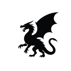 Standing Winged Dragon Silhouette Minimal Vector Fantasy Icon
