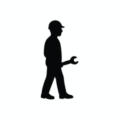 Construction Worker with Hard Hat and Wrench – Side View Silhouette