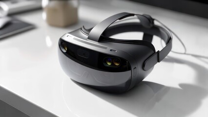 Sleek VR Headset with Advanced Sensors on a White Surface