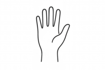 Hand sketch spreading five fingers, minimalist line drawing against transparent backdrop