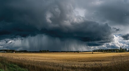 Vast field under dramatic storm clouds