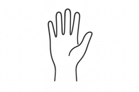 Hand sketch spreading five fingers, minimalist line drawing against transparent backdrop