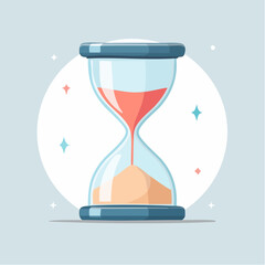Pixel Art Hourglass With Pink Sand On Light Blue Background