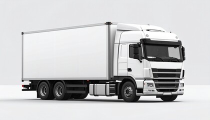 Modern white commercial delivery truck with a blank container for cargo, representing logistics and freight transportation services