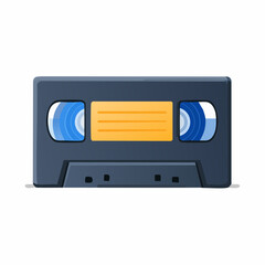 Fototapeta premium Black VHS Cassette Tape with Blue Reels and Orange Label