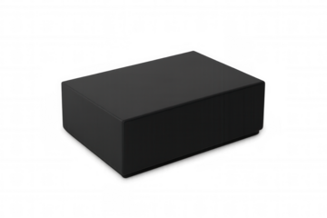 Closed black rectangular box on transparent background, ideal for showcasing product packaging