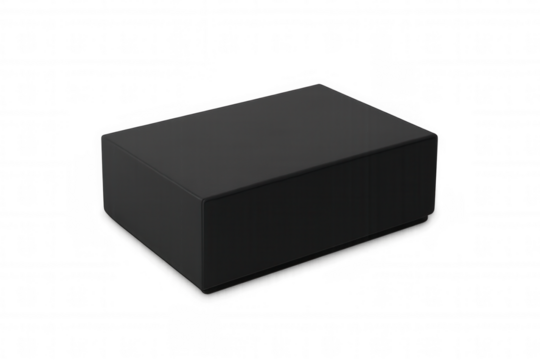 Closed black rectangular box on transparent background, ideal for showcasing product packaging