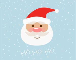 Santa Claus Christmas Card with Snow Background and Ho Ho Ho Text