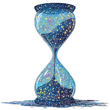 Celestial Time: A mesmerizing hourglass filled with swirling stardust, representing the endless flow of time and the cosmos.