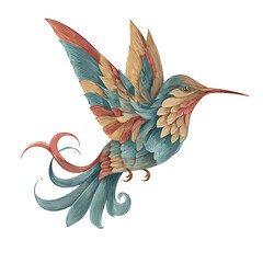 Obraz premium Watercolor Hummingbird: An elegant watercolor illustration of a hummingbird in flight, its colorful wings and intricate details, showcasing the delicate beauty of this tiny bird.