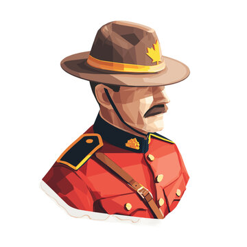 Royal Police Officer Portrait: A digital illustration of a distinguished officer, a symbol of order and service, his stoic face and traditional attire standing out with bold lines and flat colors.